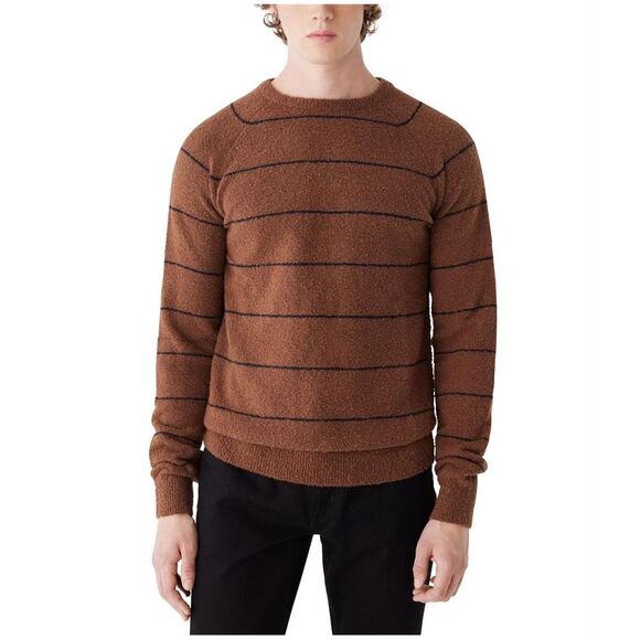 Frank & Oak Mens Stripe Crew Neck Pullover Sweater, Black, NWT